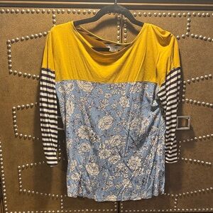 Boden Yellow and Blue Floral Long Sleeve Top